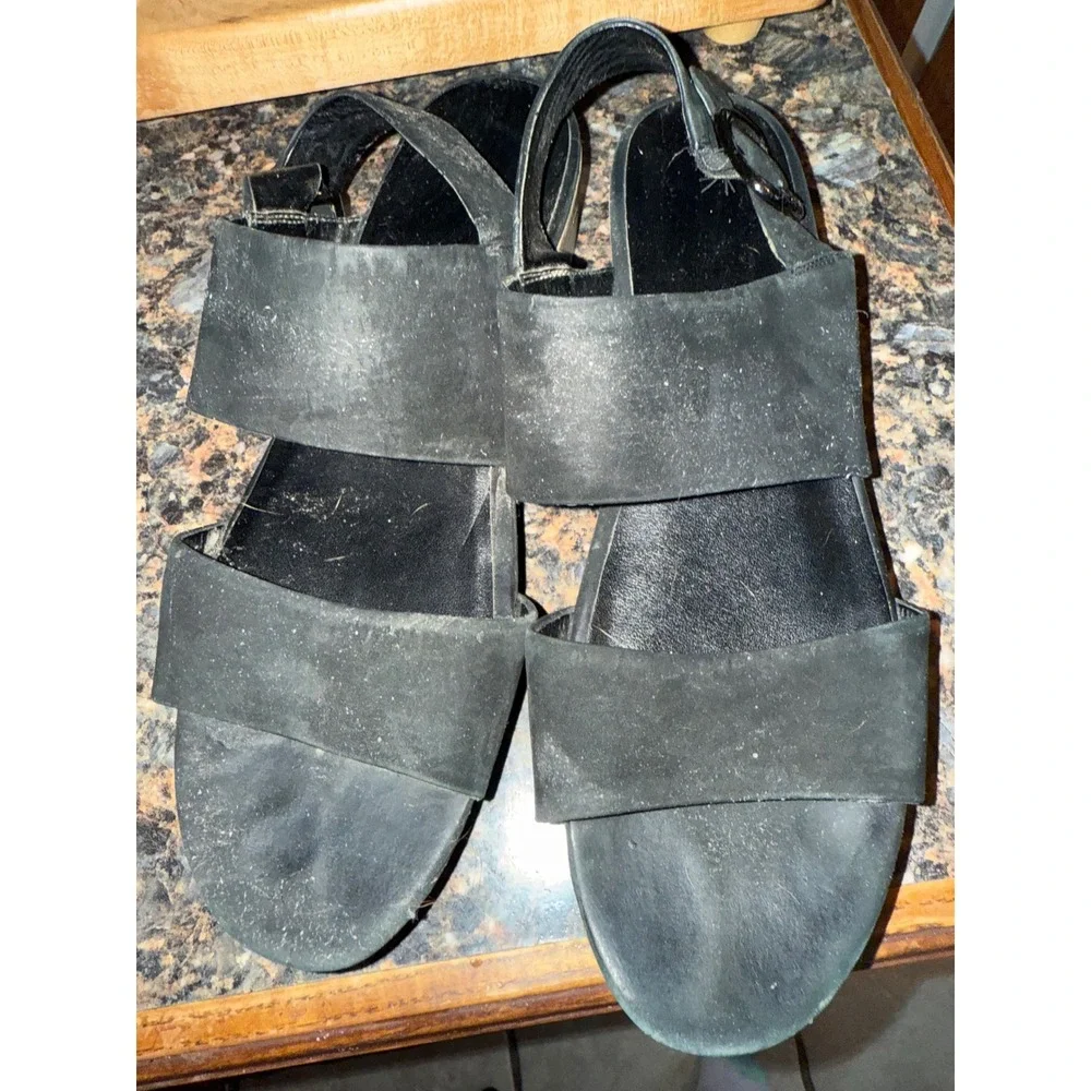 Womens Black Suede Cork Wedge Platform Slingback Sandals Size 10‎ M